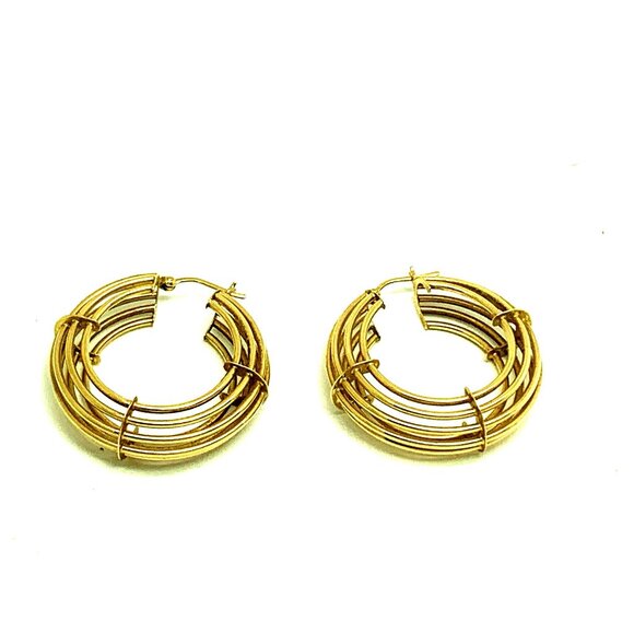 Hoop Earrings Women's Jewelry 14K Yellow Gold Large Basket 34mm 9mm Wide - Picture 1 of 16